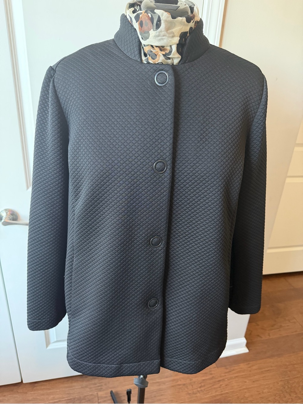 Black Quilted Button-Front Pea Coat - Classic Lightweight Layer